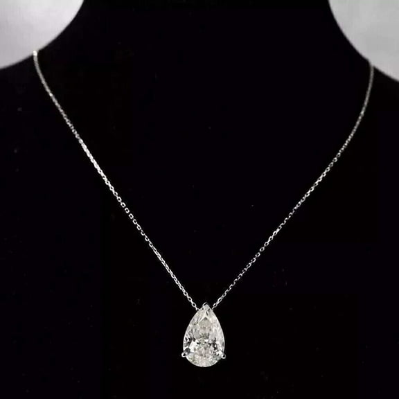 2.00CT Pear Cut Simulated Diamond 925 Silver Solitaire Pendant Necklace 14k White Gold Plated