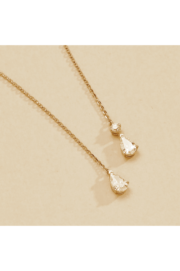 2.00CT Pear & Round Cut Simulated Diamond 924 Silver Drop Necklace 14k Yellow Gold Plated
