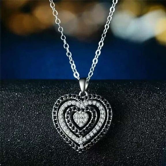 2.00CT Round Cut Black Simulated Diamond 925 Silver Women's Heart Pendant 14k White Gold Plated