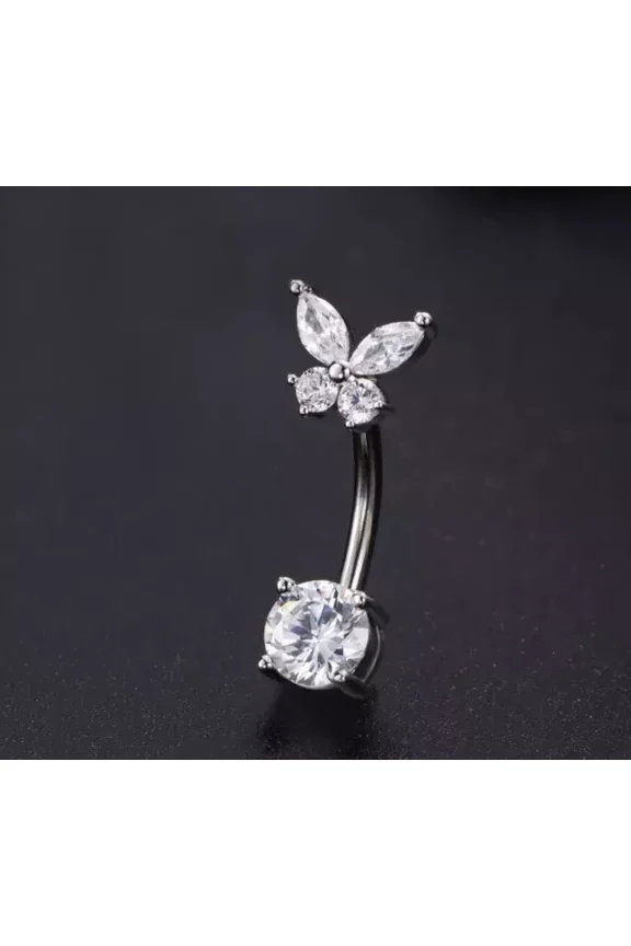 2.00CT Round Cut Lab-Created Diamond Butterfly Pretty Navel Belly Button In 14K White Gold Plated 925 Silver