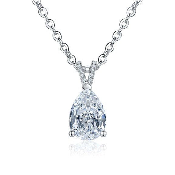 2.00CT Round Cut Simulated Diamond 925 Silver Teardrop Pendant Necklace 14k White Gold Plated 18" Chain