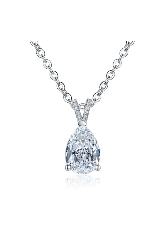 2.00CT Round Cut Simulated Diamond 925 Silver Teardrop Pendant Necklace 14k White Gold Plated 18" Chain