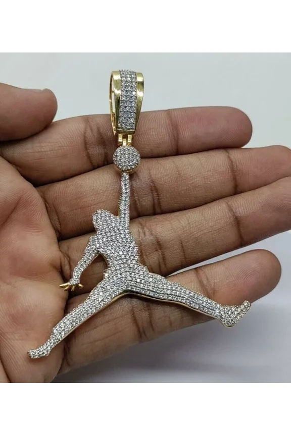 2.00CT Round Cut Simulated Diamond Men's Big Jordan Charm Pendant 14K Yellow Gold Plated