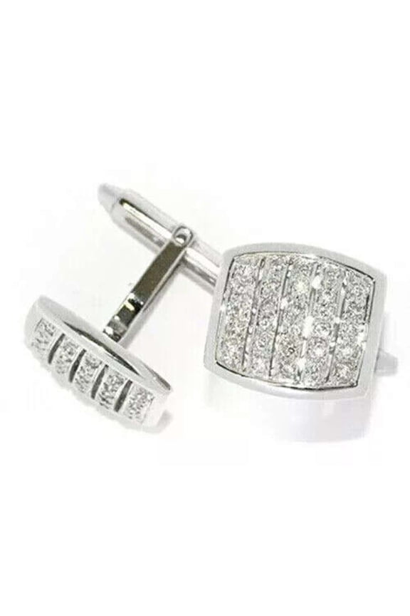 2.00CT Round Cut White Simulated Diamond 925 Silver Men's Cluster Cufflink In 14k White Gold Plated