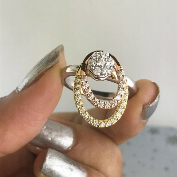 2.00CT Round Simulated Diamond Two Circle Spinning Ring 14K 3 Tone Gold Plated