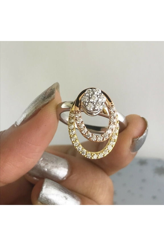 2.00CT Round Simulated Diamond Two Circle Spinning Ring 14K 3 Tone Gold Plated