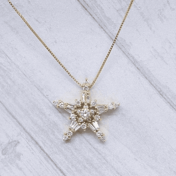 2.00CT White Simulated Diamond 925 Silver Women's Star Pendant 14k Yellow Gold Plated
