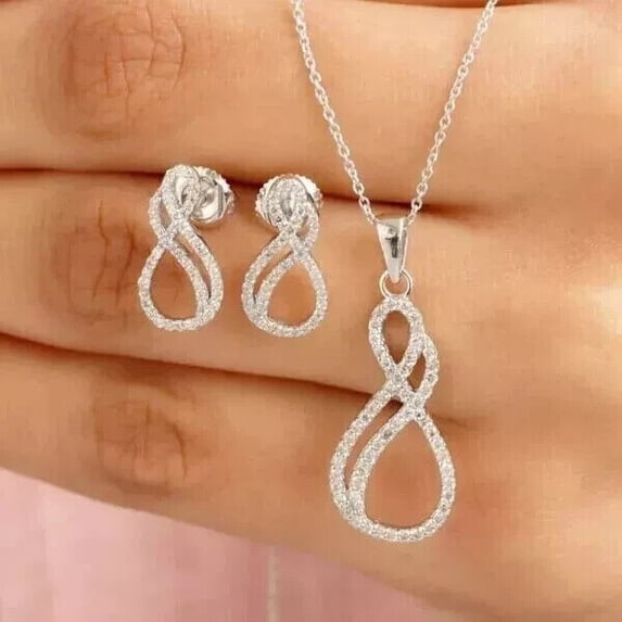 2.00Ct 14K White Gold Plated Lab Created Diamond Round Cut Infinity Wedding Jewelry Set