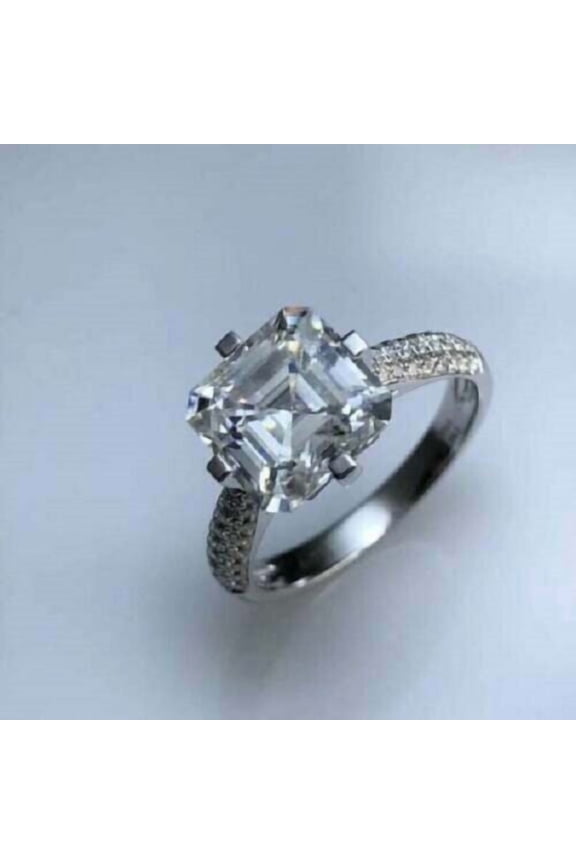 2.00Ct Asscher Cut Lab-Created Diamond Solaitaire With Accents Engagement Ring 14K White Gold Plated 925 Silver For Her