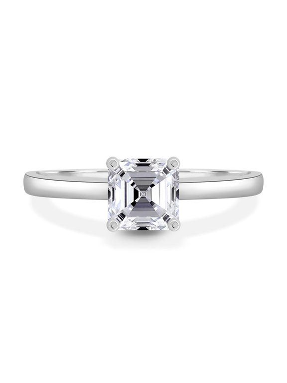2.00Ct Asscher Cut Lab-grown diamond Solitaire Engagement Ring, Hidden Halo & Cathedral, 14K White Gold