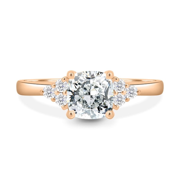 2.00Ct Cushion Cut Lab Grown Diamond Engagement Ring, Round Side Accent, 10K Rose Gold, US 11