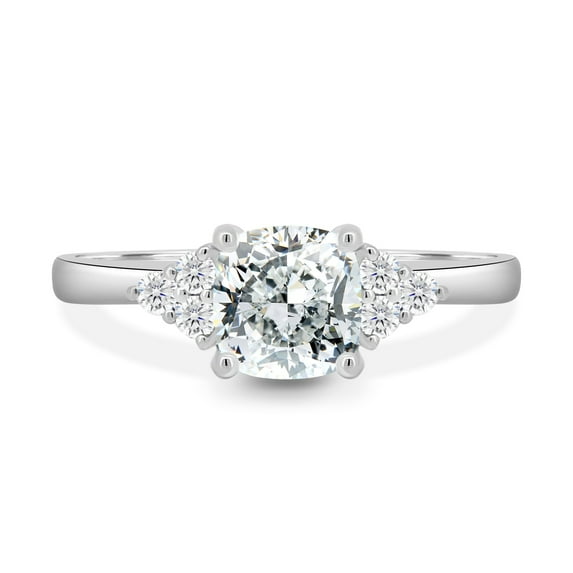 2.00Ct Cushion Cut Lab Grown Diamond Engagement Ring, Round Side Accent, 18K White Gold, US 11