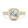 thumbnail image 1 of 2.00Ct Cushion Cut Moissanite Halo & Pavé Band Engagement Ring, 18K Yellow Gold, US 12, 1 of 7