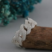 SOFIYA JEWELS 2.00Ct Round Cut Lab Created Diamond Men's Cuban Link Engagement Ring 14K White Gold Plated Silver