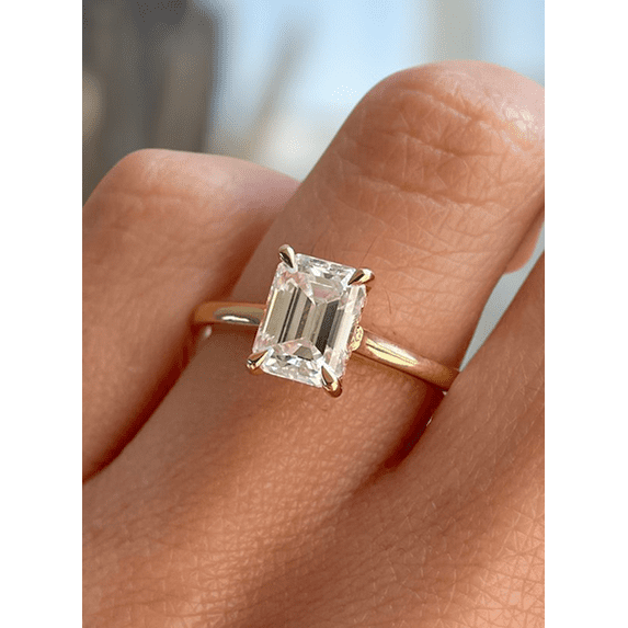 2.00Ct Emerald Cut Lab-Grown Diamond Hidden Halo Solitaire Engagement Ring, 18K Yellow Gold, US 8.5