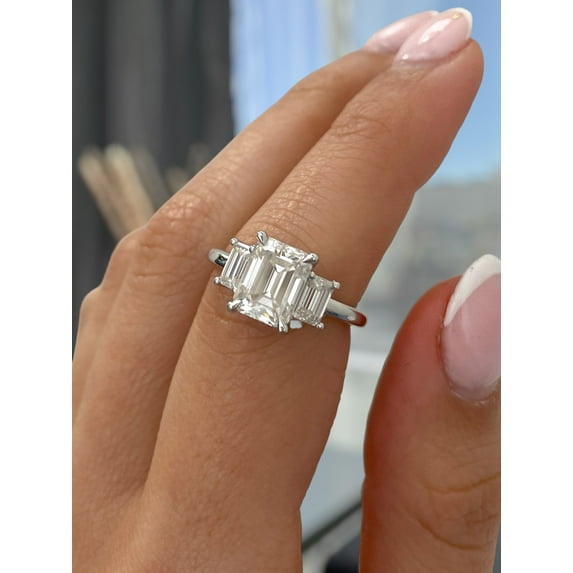 2.00Ct Emerald Cut Lab-Grown Diamond Trilogy Engagement Ring, 14K White Gold, US 8.5