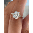thumbnail image 1 of 2.00Ct Emerald Cut Moissanite Accent Engagement Ring, Round Side Stone, 18K Yellow Gold, US 4, 1 of 8