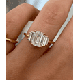 thumbnail image 1 of 2.00Ct Emerald Cut Moissanite Trilogy Engagement Ring, Baguette SideStones, 18K Yellow Gold, US 7, 1 of 8