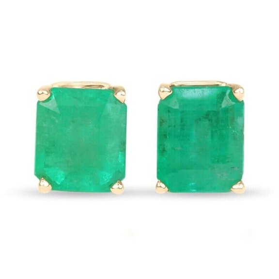 2.00Ct Green Emerald Solitaire Stud Earrings 14K Yellow Gold plated & Push Back