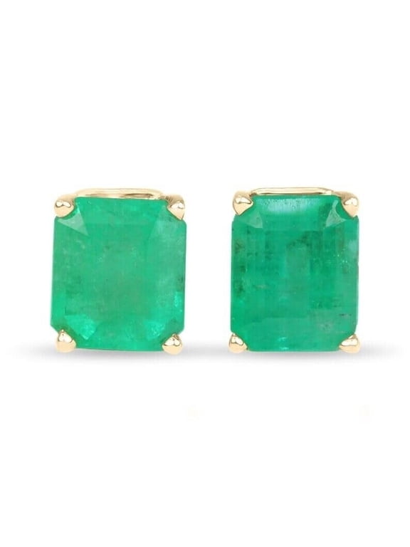 2.00Ct Green Emerald Solitaire Stud Earrings 14K Yellow Gold plated & Push Back