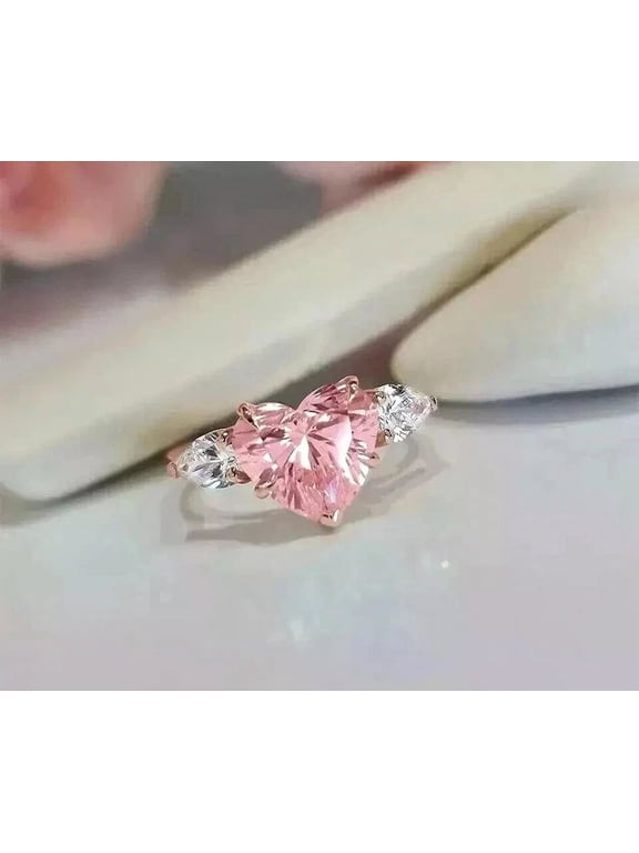 2.00Ct Heart Cut Lab Created Pink Sapphire Three Stone Beautiful Women Wedding Ring 14K Rose Gold Plated 925 Silver For Women's