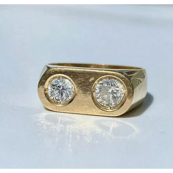 2.00Ct Lab Created Diamond Two-Stone Bezel Set Pinky Ring 14K Yellow Gold Plated