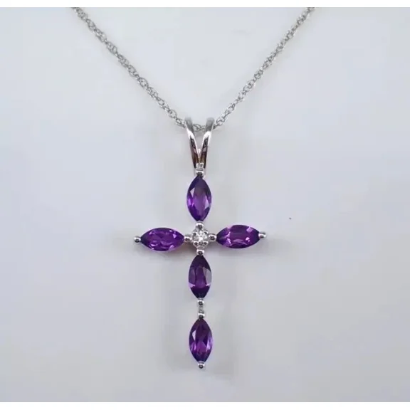 2.00Ct Marquise Cut Lab Created Amethyst Women's Cross Pendant in 14K White Gold Plated Silver