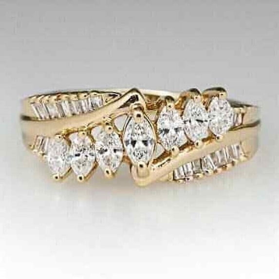 2.00Ct Marquise Cut Lab Created Diamond Promise Band Engagement Ring 14k Yellow Gold Plated 925 Silver For Her