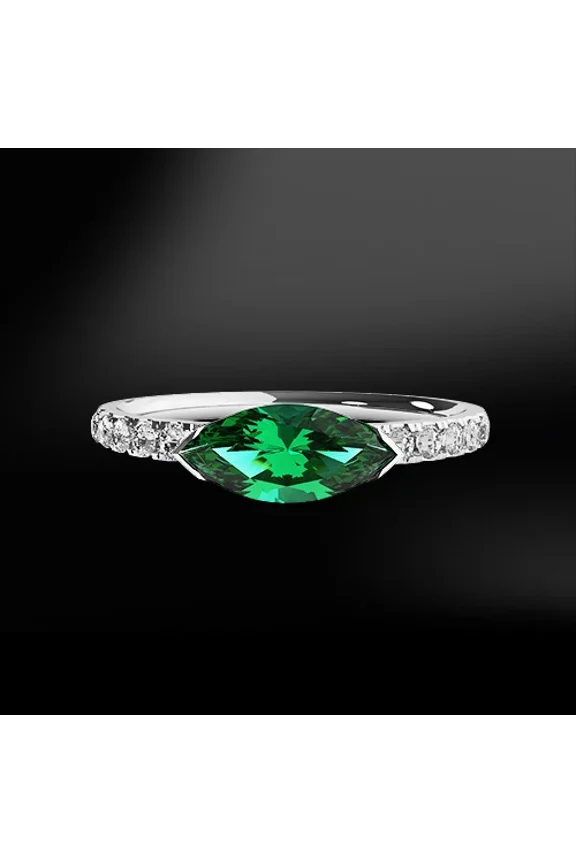 2.00Ct Marquise Cut Lab-Created Green Emerald Women's Band Solitaire Ring 14k White Gold Plated