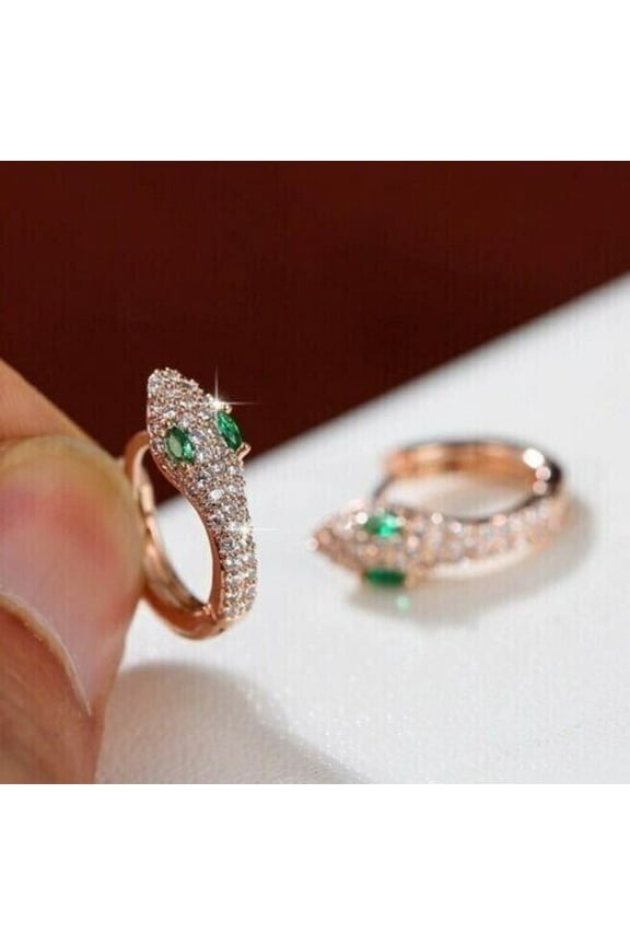 2.00Ct Marquise Cut Simulated Green Emerald Diamond Women's Snake Hoop Earring 14K Yellow Gold Plated 925 Silver