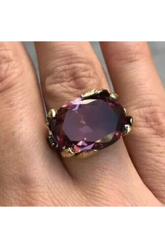 2.00Ct Natural Alexandrite Oval Cut Solitaire Ring - 14K Yellow Gold Silver Plated