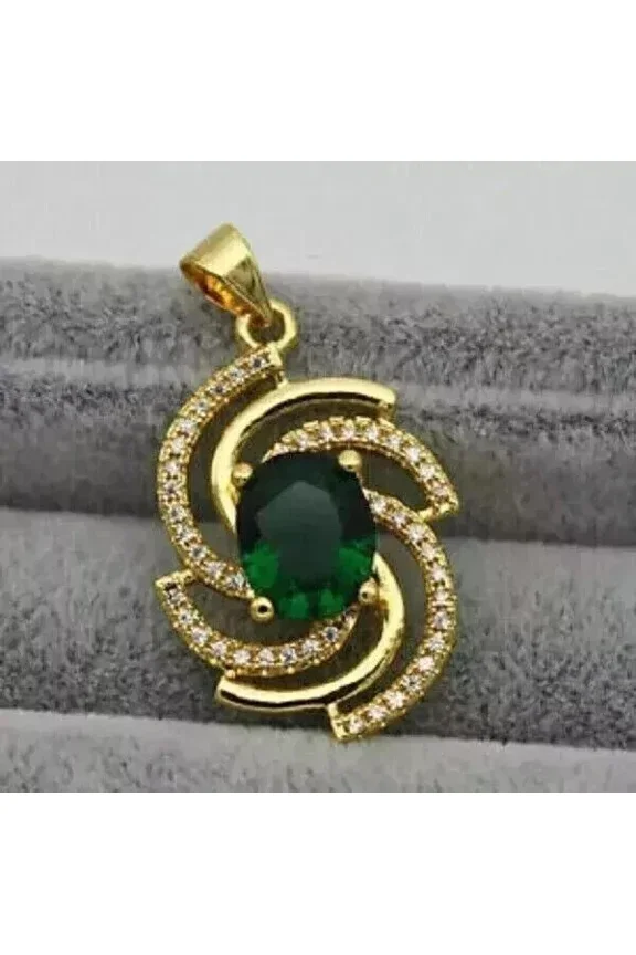 2.00Ct Oval Cut Green Emerald Lab-Created Women's Pendant in 14k Yellow Gold Plated