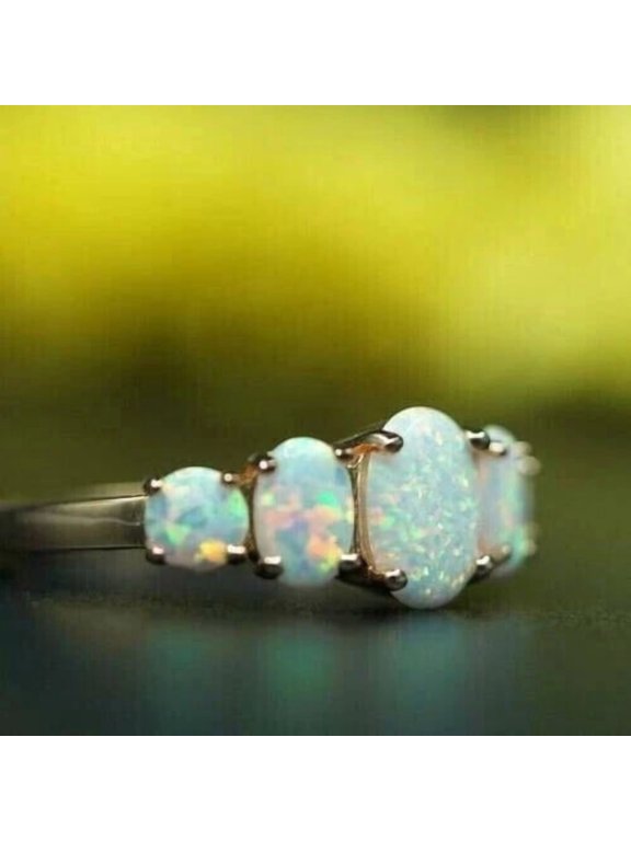 2.00Ct Oval Cut Lab Created Fire Opal Five Stone Women's Ring 14K Rose Gold Finish