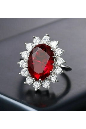 2.00Ct Oval Cut Lab Created Red Ruby & Diamond Flower Halo Engagement Ring 14K White Gold Plated 925 Silver Promise Ring