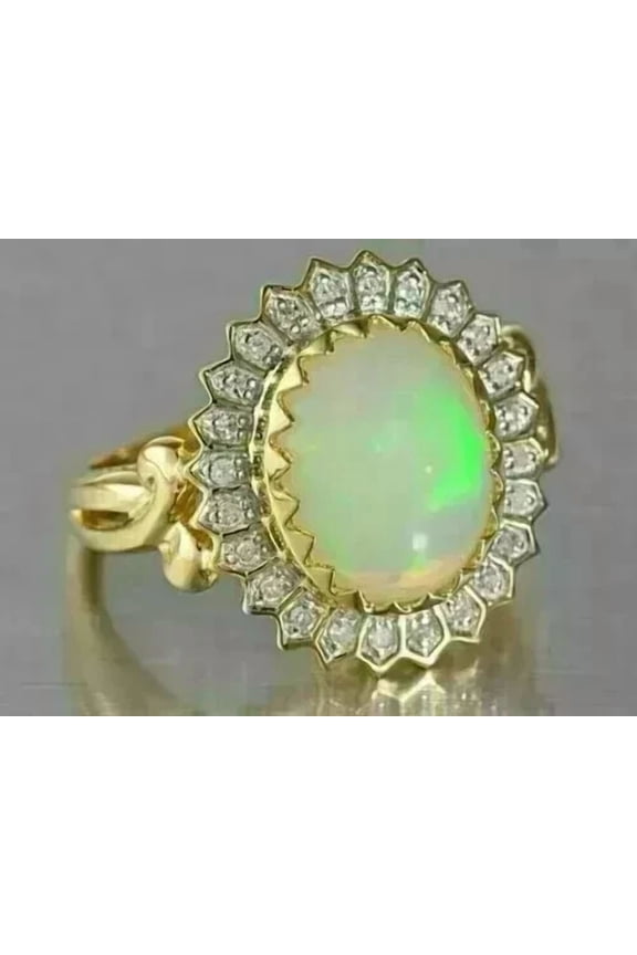 2.00Ct Oval Cut Simulated Fire Opal Women's Halo Engagement Ring In 14K Yellow Gold Plated Silver