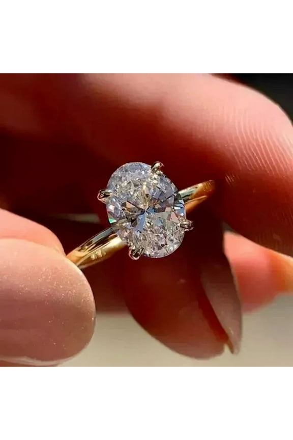 2.00Ct Oval Lab Created Diamond Solitaire Engagement Ring 14k Yellow Gold Plated