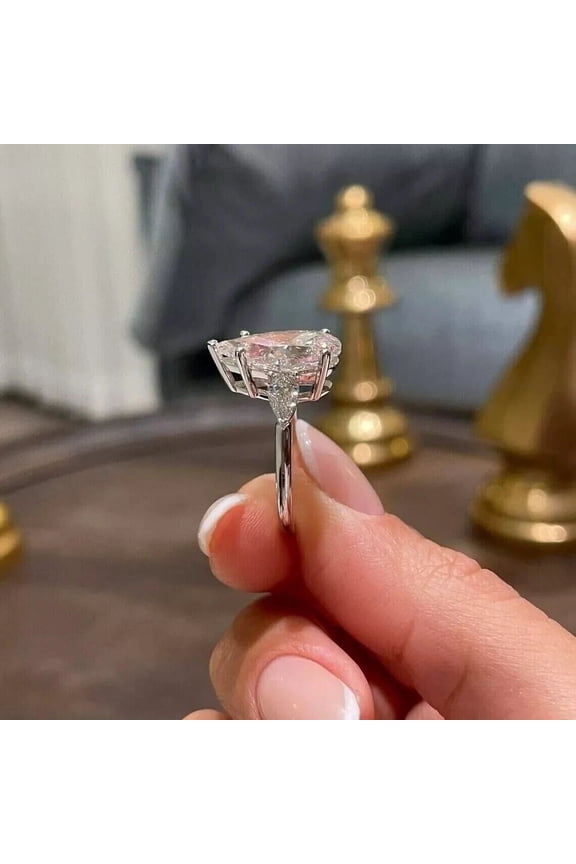 2.00Ct Pear Cut Simulated Diamond Three Stone Women's Beautiful Fancy Engagement Ring 14K White Gold Plated Sterling Silver