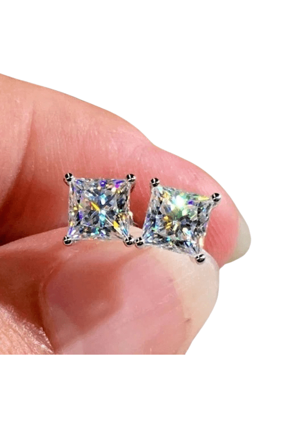 2.00Ct Princess-Cut Lab Created White Diamond Solitaire Stud Earrings in 14K White Gold Plated