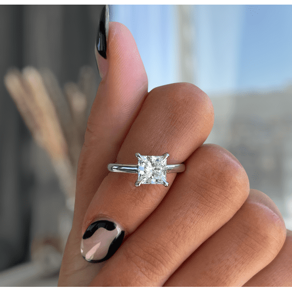 2.00Ct Princess Cut Lab-grown diamond Engagement Ring, Flat Band Cathedral Set, 14K White Gold