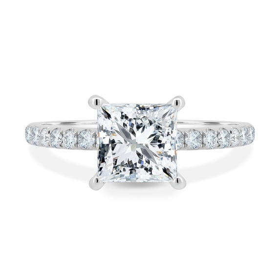 2.00Ct Princess Cut Moissanite Engagement Ring, Hidden Halo Cathedral & Pavé, 18K White Gold