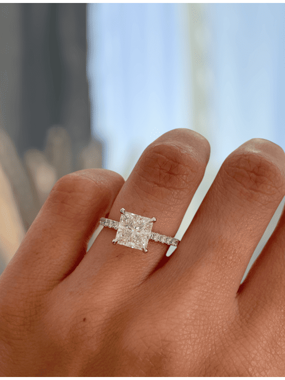 2.00Ct Princess Cut Moissanite Solitaire Engagement Ring, Wrap Hidden Halo & Pavé, 10K Rose Gold