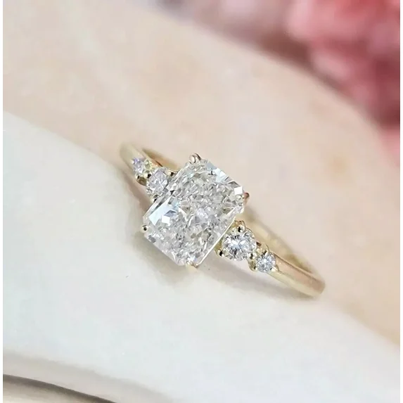 2.00Ct Radiant Cut Simulated Diamond Solitaire Women's Engagement Ring 14k Yellow Gold Plated 925 Sterling Silver For Her