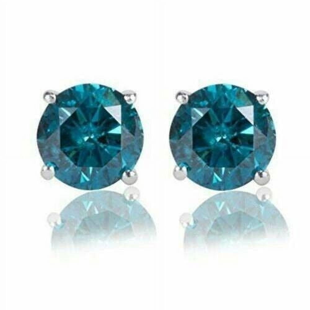 2.00Ct Round Cut Lab Created Blue Diamond Solitaire Stud Earrings 14k White Gold Finish