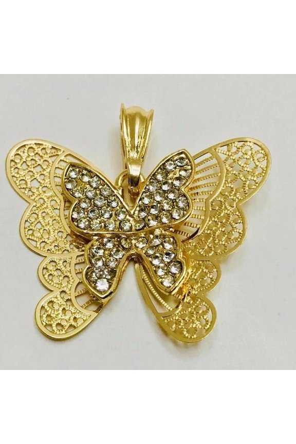 2.00Ct Round Cut Lab Created Diamond Butterfly Women Pendant 14K Yellow Gold Plated