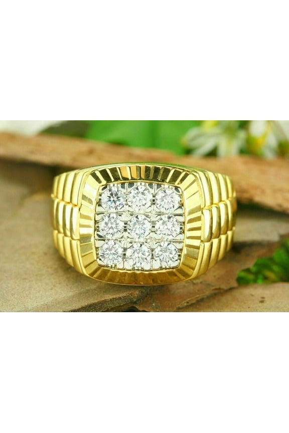 2.00Ct Round Cut Lab Created Diamond Cluster Men's Pinky Wedding Ring 14K Yellow Gold Plated 925 Silver