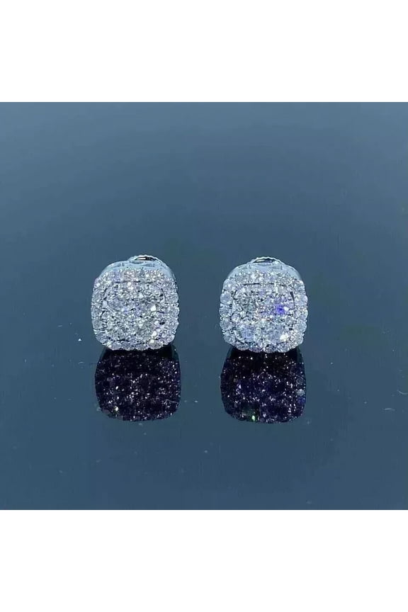 2.00Ct Round Cut Lab Created Diamond Cluster Push Back Stud Earrings 14k White Gold Plated