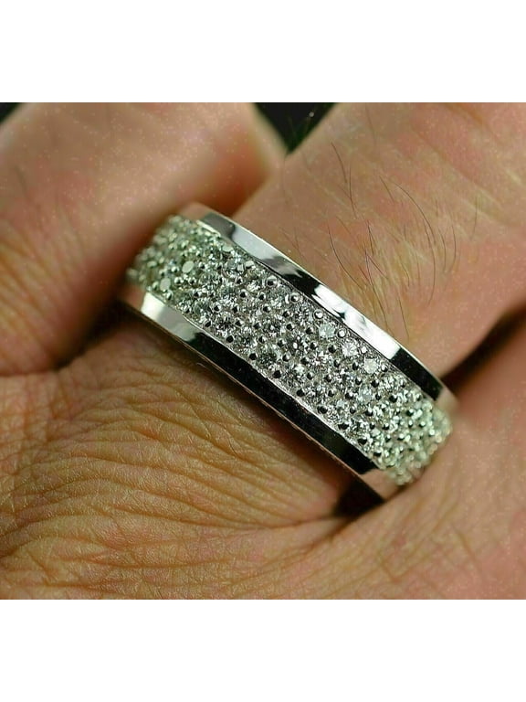 2.00Ct Round Cut Lab Created Diamond Eternity Men's Wedding Band Ring 14K White Gold Plated 925 Silver For Him