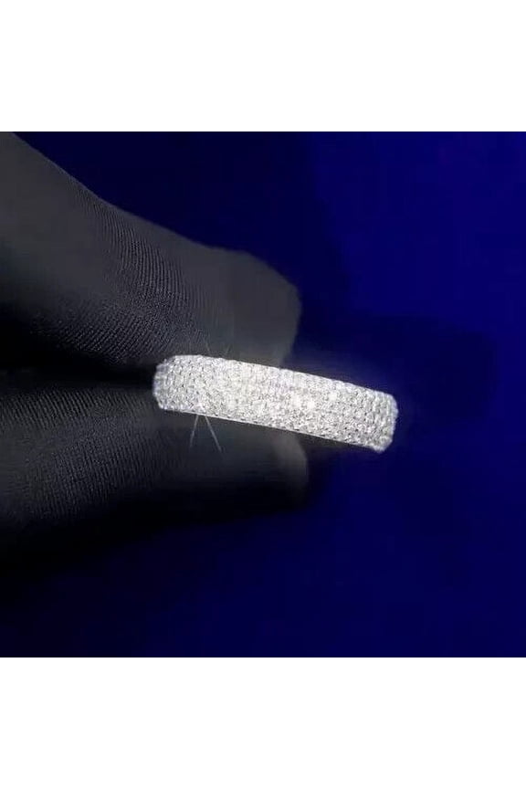 2.00Ct Round Cut Lab Created Diamond Full Eternity Men's Wedding Ring Band 14K White Gold Plated Silver