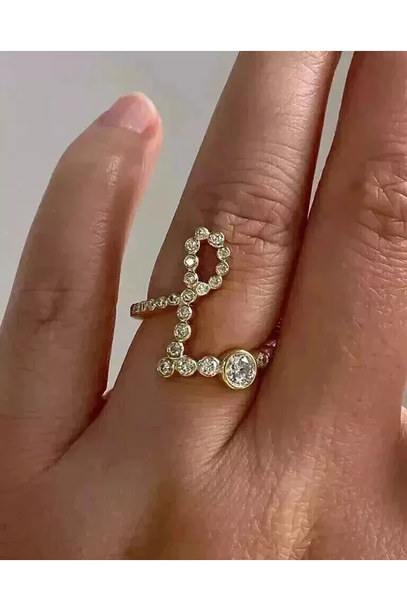 2.00Ct Round Cut Lab Created Diamond Initial "L" Letter Ring 14k Yellow Gold Plated