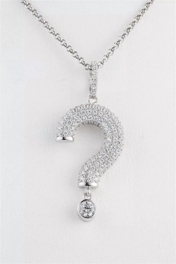 2.00Ct Round Cut Lab Created Diamond Question Mark Pendant 14K White Gold Plated